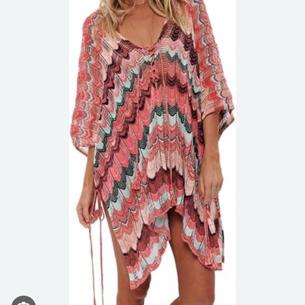 Davi and Dani Multicolor Chevron Crochet Knit Cover up